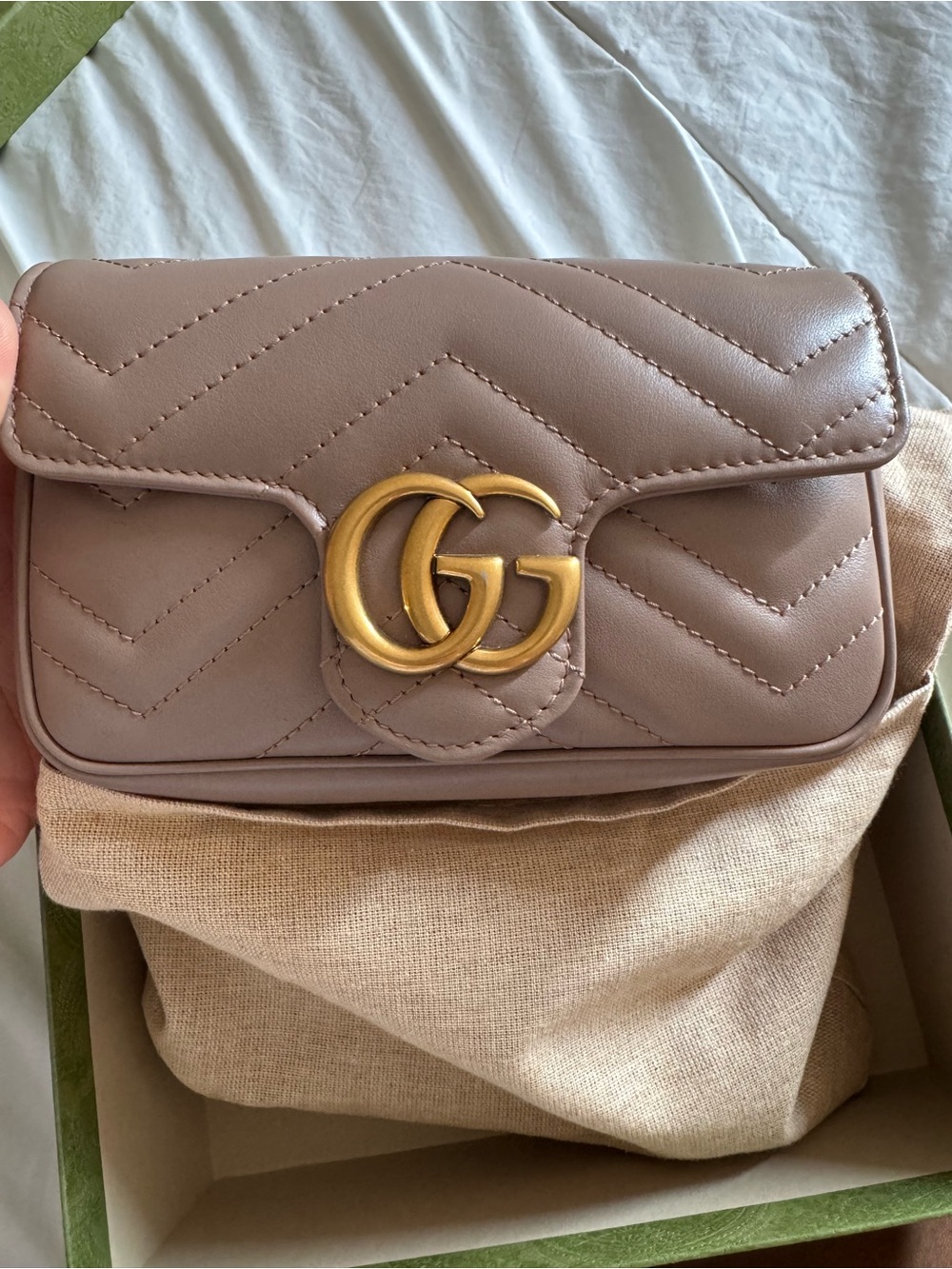 Gucci mini shoulder bag in taupe with gold GG hardware